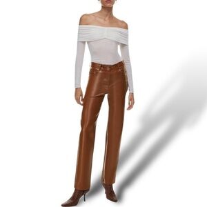 COTTON ON Faux Leather Straight Leg Pants Size 10 Autumn Brown High Waisted